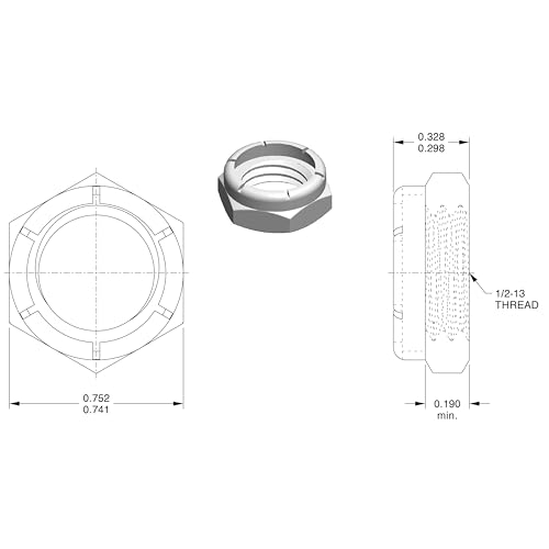 Thin Pattern Nylon Insert Lock Nuts, 1/2-13, Quantity 5